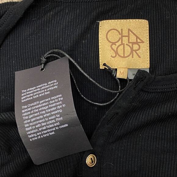 Chaser Long Sleeve Scoop Neck Henley with Button Cuffs Black Medium M NWT NEW - Picture 4 of 8